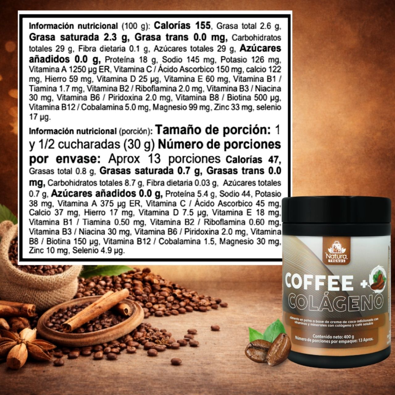 Etiqueta e informaci&oacute;n de Coffee+Col&aacute;geno